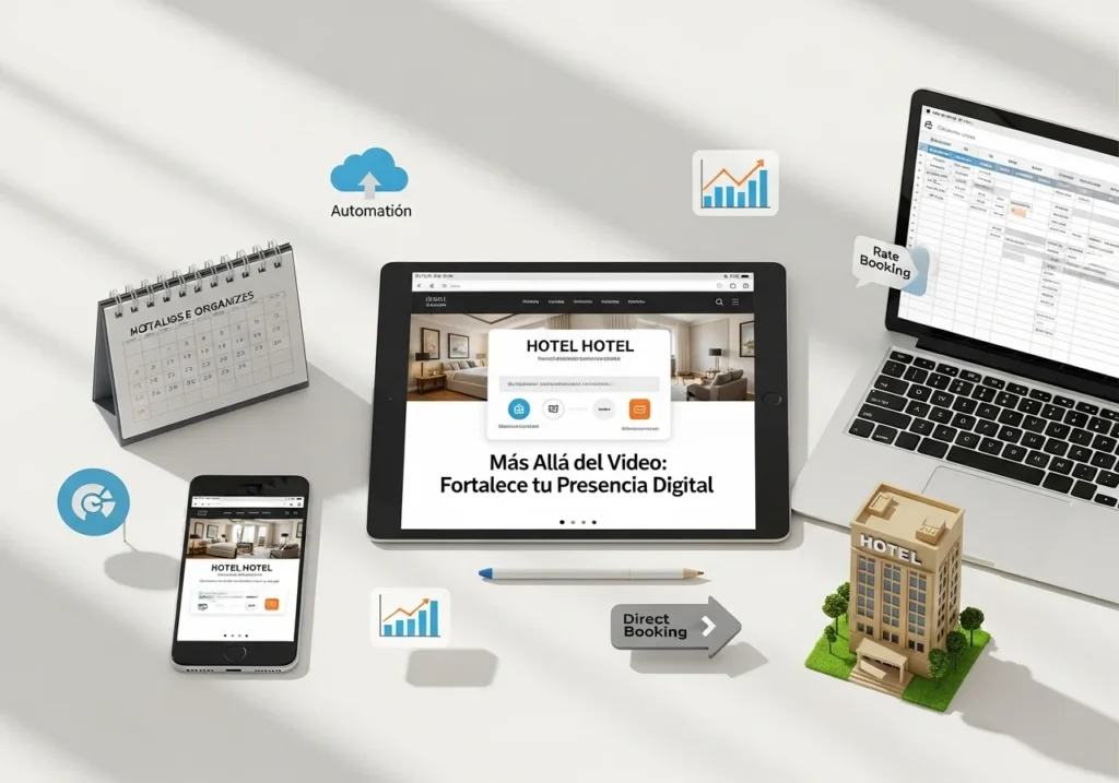 Principios ABCD para YouTube: Impulsa Reservas Directas de Tu Hotel 12 Sistema de reservas de hotel digital con automatización, gestión de tarifas y booking directo en tablet, móvil y laptop.