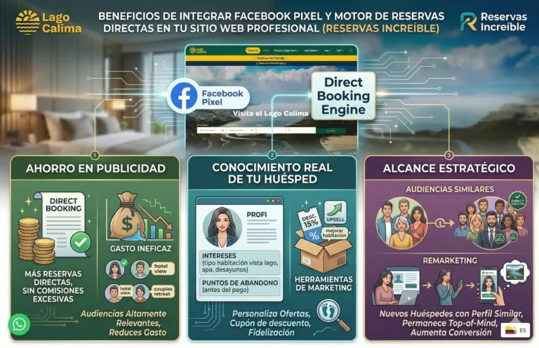 Infografía: Beneficios de integrar Facebook Pixel y motor de reservas directas para la conversión en hoteles como Lago Calima.